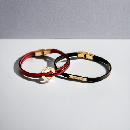 Brățări aur 14k - Set Bratari cuplu personalizate , piele, disc, tablita aur 14k