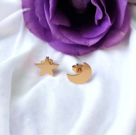 Cercei aur 14 k - Cercei luna stea aur 14k