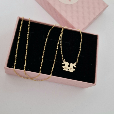 Aur 14 k - Lantisor familie 2 membrii-copii 7mm aur 14k