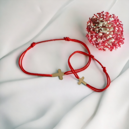 Brățări aur 14k - Set cuplu bratari cu snur si cruciulita