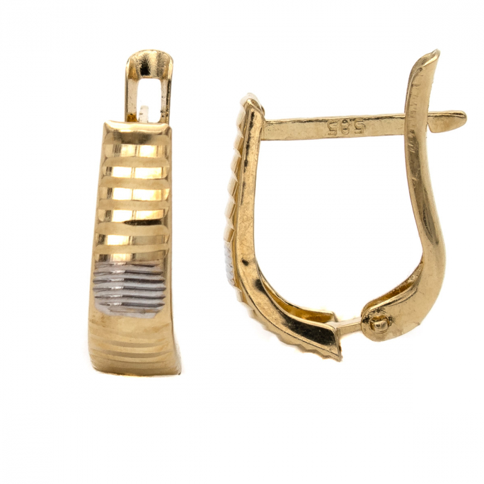 Cercei Verto din aur galben și alb 14K, model simplu și geometric [2]