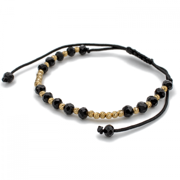 Bratara cu bile din Aur 14k, bile Onix si snur Negru [2]