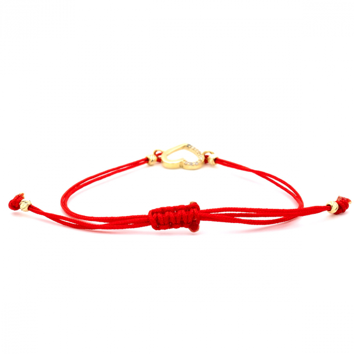 Brățară aur 14K cu inimă și șnur roșu – model Amore [7]