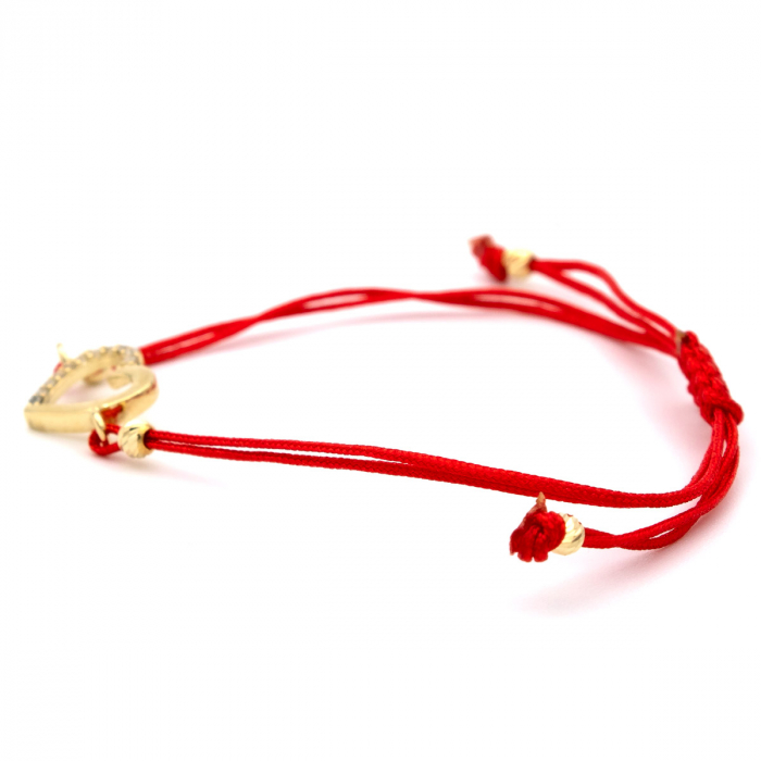 Brățară aur 14K cu inimă și șnur roșu – model Amore [6]