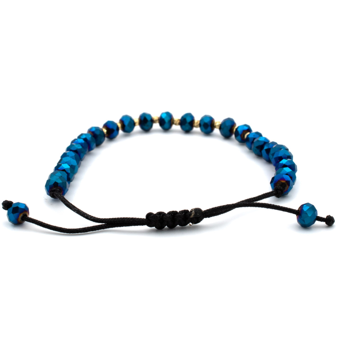 Brățară Azure cristale albastre metalizate aur 14K șnur albastru ajustabil [6]