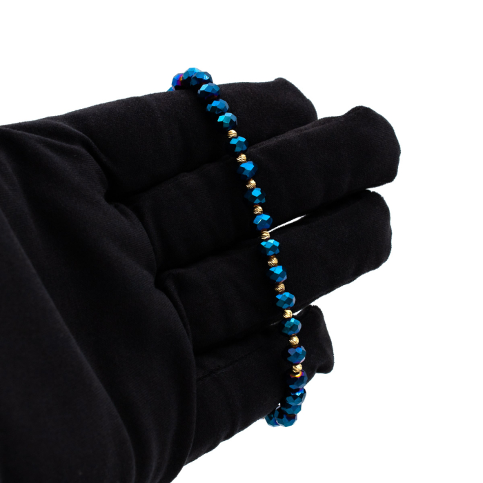 Brățară Azure cristale albastre metalizate aur 14K șnur albastru ajustabil [7]