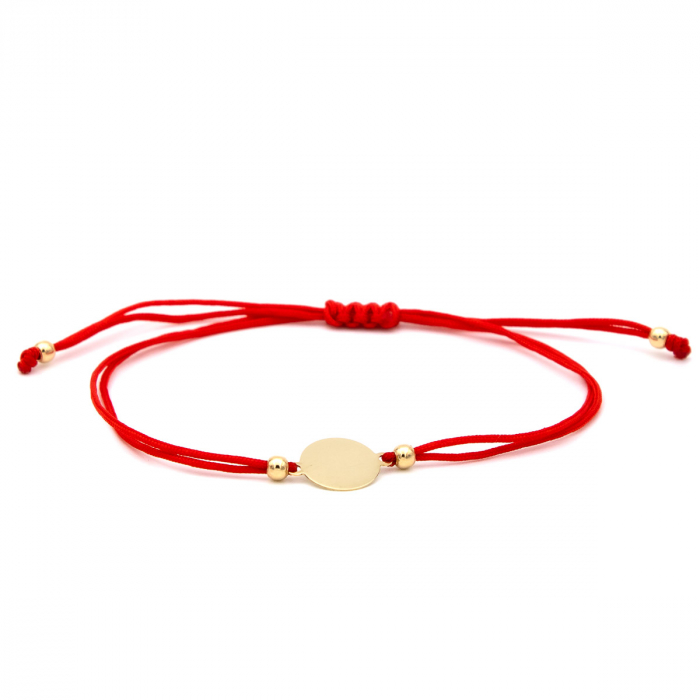 Brățară cu bănuț aur galben 14K și șnur roșu – model elegant [1]