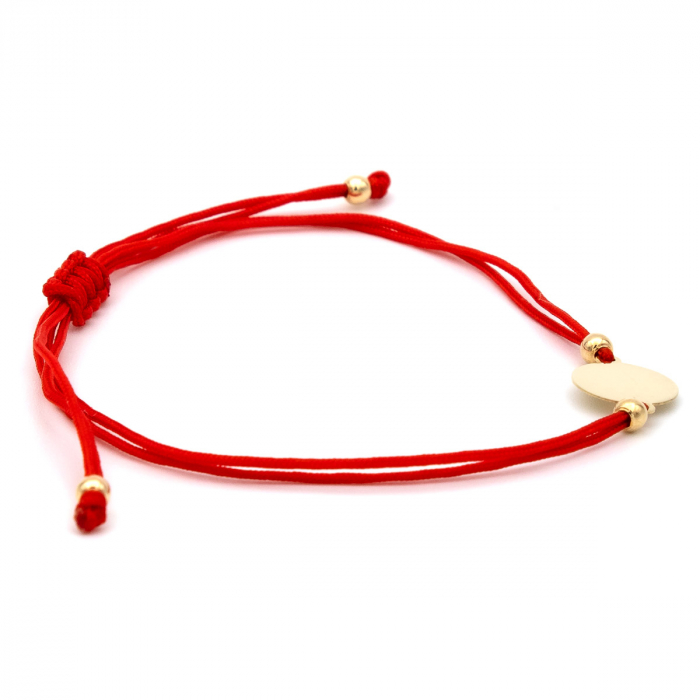 Brățară cu bănuț aur galben 14K și șnur roșu – model elegant [7]