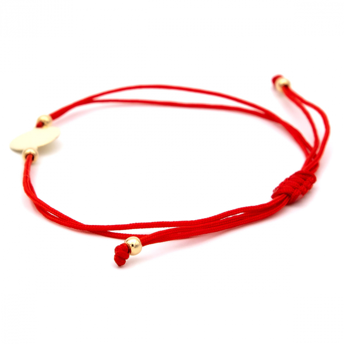 Brățară cu bănuț aur galben 14K și șnur roșu – model elegant [6]