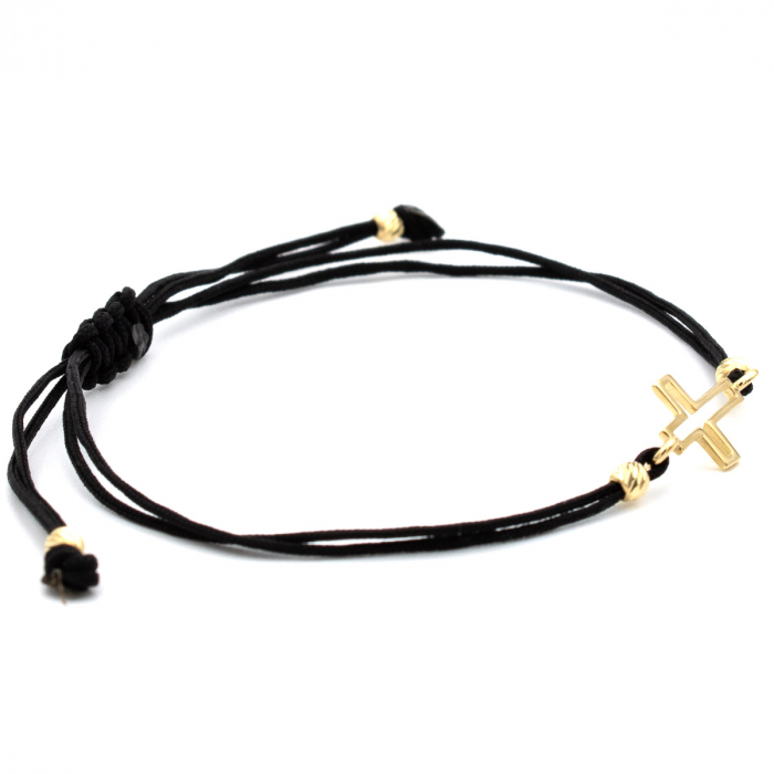 Brățară cu cruce din aur 14K pe șnur negru – model Believe [5]