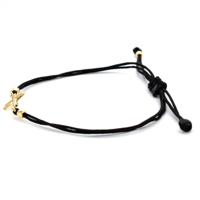 Brățară cu cruce din aur 14K pe șnur negru – model Believe [6]
