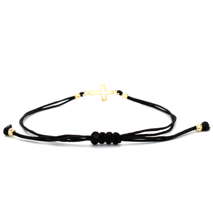 Brățară cu cruce din aur 14K pe șnur negru – model Believe [7]