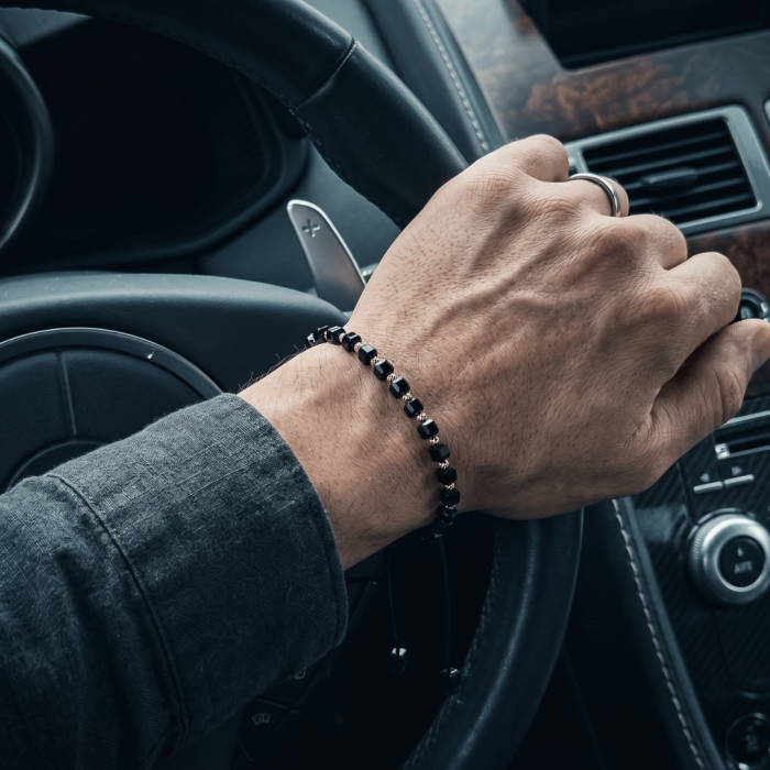 Brățară Black Pulse cu Bile Aur 14K și șnur negru - unisex [4]