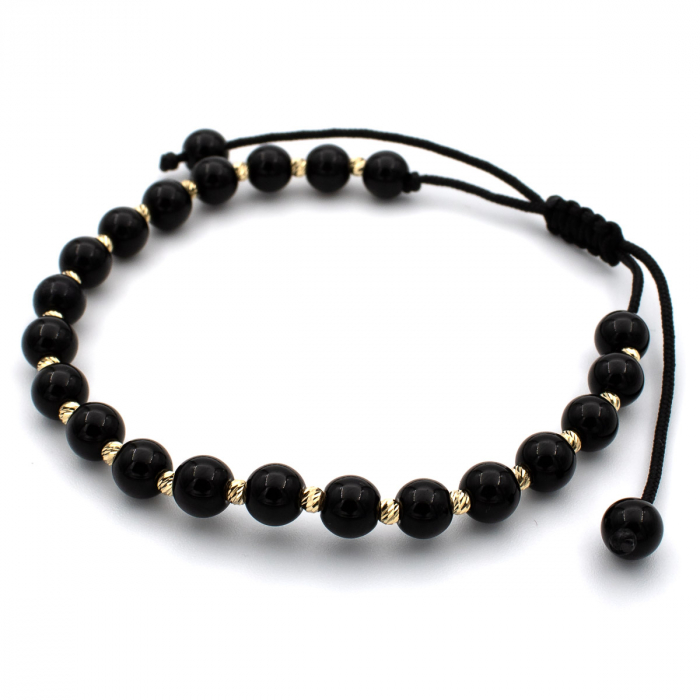 Brățară Blackstone din onix și aur 14K cu șnur negru ajustabil [3]