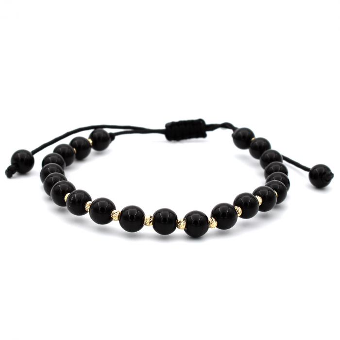 Brățară Blackstone din onix și aur 14K cu șnur negru ajustabil [1]