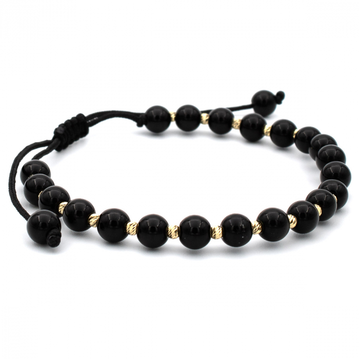 Brățară Blackstone din onix și aur 14K cu șnur negru ajustabil [5]