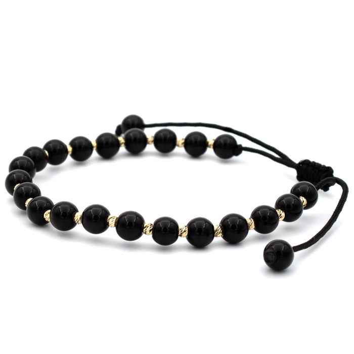 Brățară Blackstone din onix și aur 14K cu șnur negru ajustabil [6]