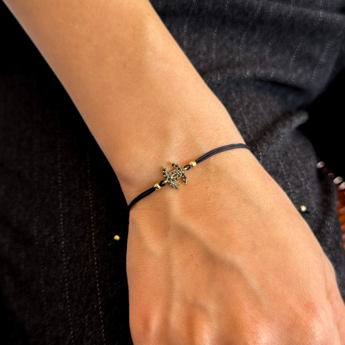 Brățară Royal Sign Aur 14K – șnur negru, unisex [2]