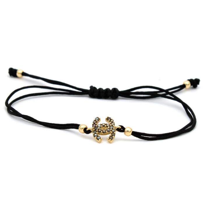 Brățară Royal Sign Aur 14K – șnur negru, unisex [1]