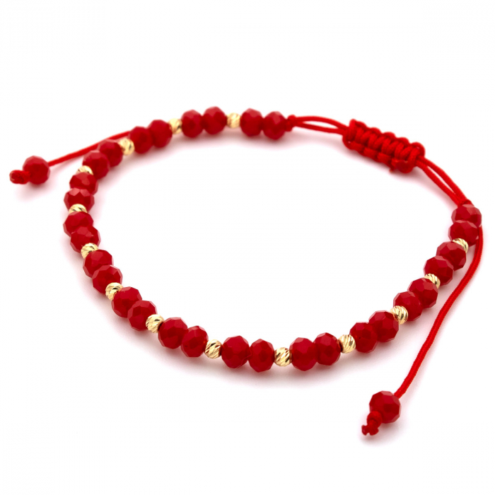 bratara snur rosu cherry cu bilute aur 14K galben [3]