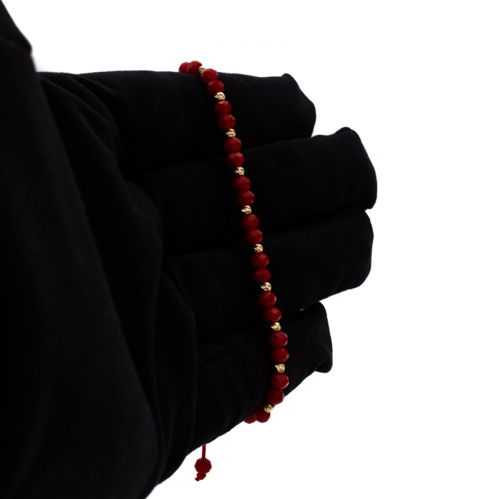 bratara snur rosu cherry cu bilute aur 14K galben [2]