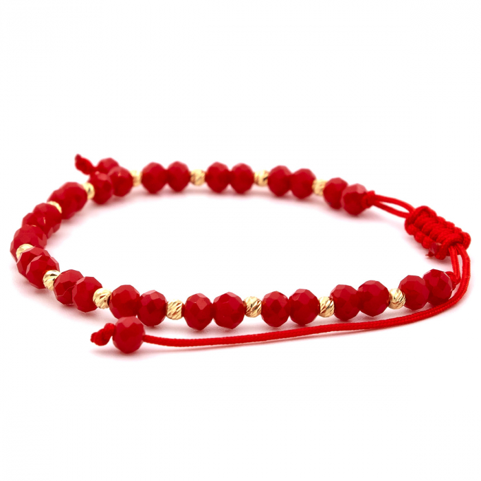 bratara snur rosu cherry cu bilute aur 14K galben [6]