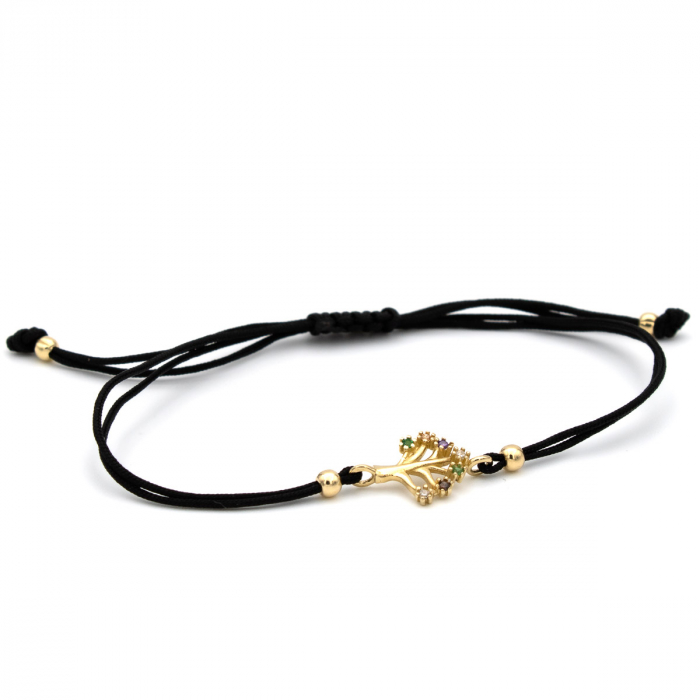 Brățară Copacul Vieții din aur 14K cu șnur negru [6]