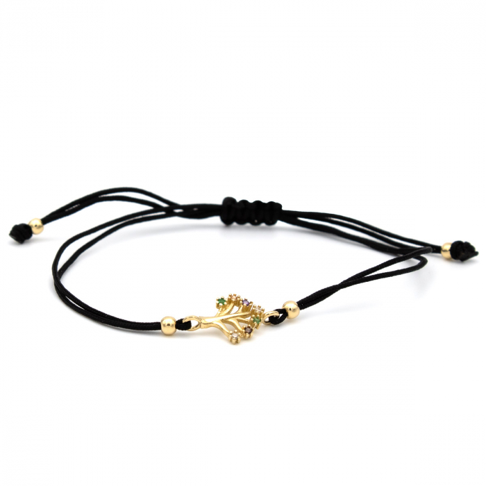 Brățară Copacul Vieții din aur 14K cu șnur negru [1]