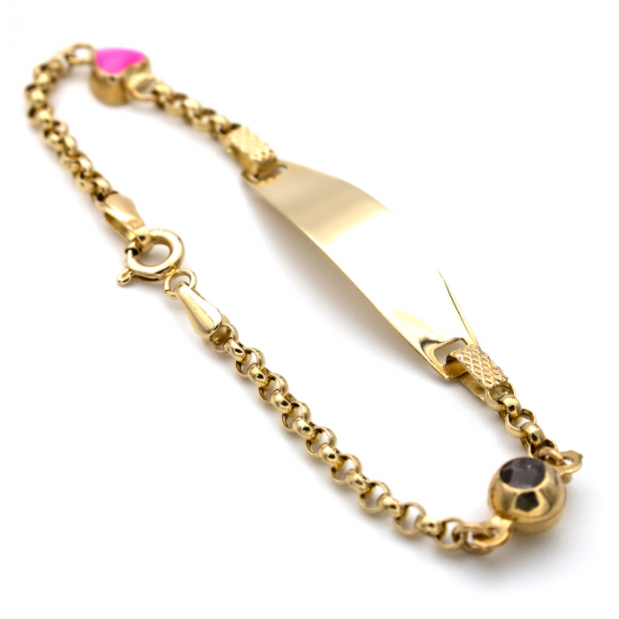Brățară aur 14K pentru copii, model Pink Love cu inimioară roz [7]
