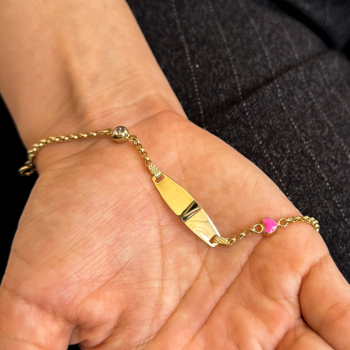Brățară aur 14K pentru copii, model Pink Love cu inimioară roz [2]