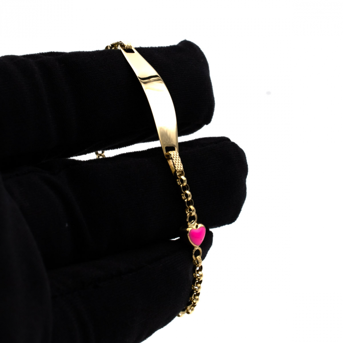 Brățară aur 14K pentru copii, model Pink Love cu inimioară roz [3]