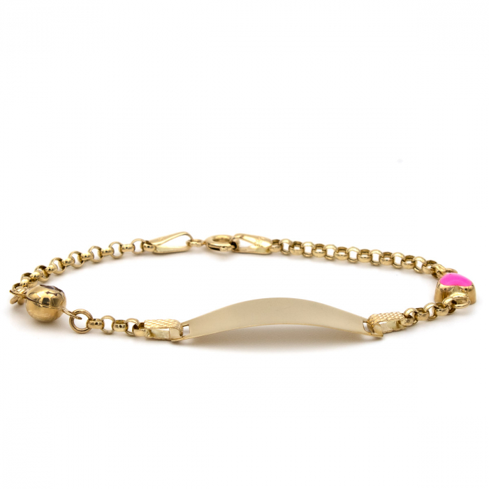 Brățară aur 14K pentru copii, model Pink Love cu inimioară roz [1]
