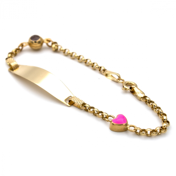 Brățară aur 14K pentru copii, model Pink Love cu inimioară roz [6]