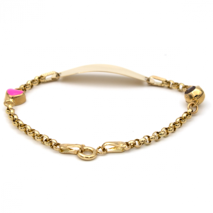 Brățară aur 14K pentru copii, model Pink Love cu inimioară roz [4]