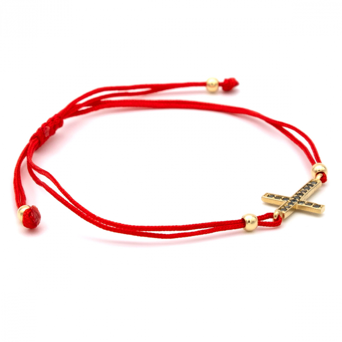 Brățară Hope din aur 14K cu cruce și șnur roșu – bijuterie unisex [6]