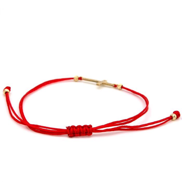 Brățară Spirit din aur 14K cu cruce și șnur roșu – GOLD PIC [8]