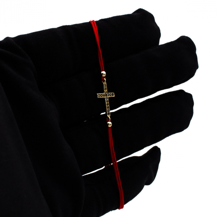 Brățară Hope din aur 14K cu cruce și șnur roșu – bijuterie unisex [3]
