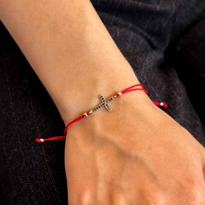 Brățară Hope din aur 14K cu cruce și șnur roșu – bijuterie unisex [2]