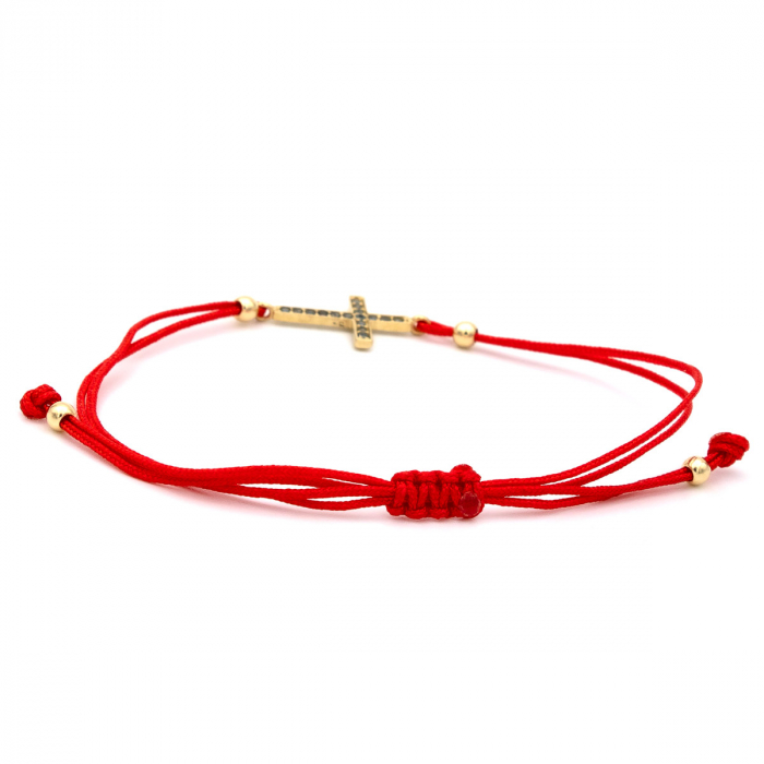 Brățară Hope din aur 14K cu cruce și șnur roșu – bijuterie unisex [8]