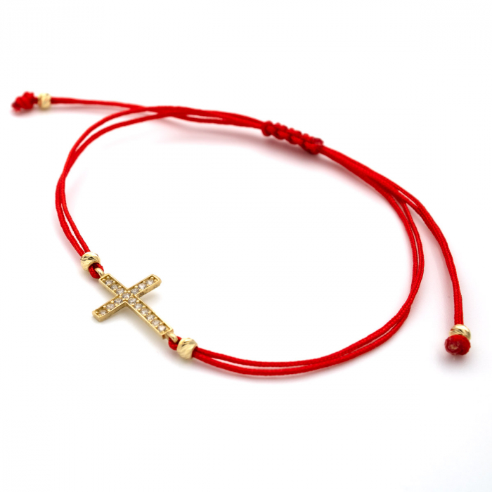 Brățară Spirit din aur 14K cu cruce și șnur roșu – GOLD PIC [4]