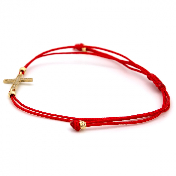 Brățară Spirit din aur 14K cu cruce și șnur roșu – GOLD PIC [6]