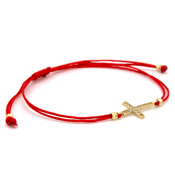 Brățară Spirit din aur 14K cu cruce și șnur roșu – GOLD PIC [7]