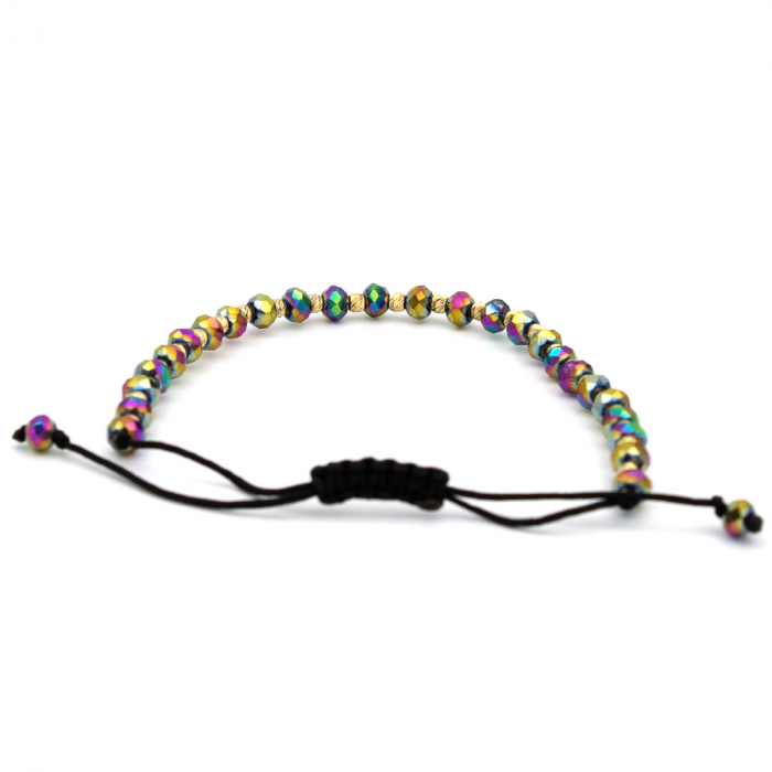Brățară unisex Aurora cu bile multicolore și aur de 14K, șnur negru [8]