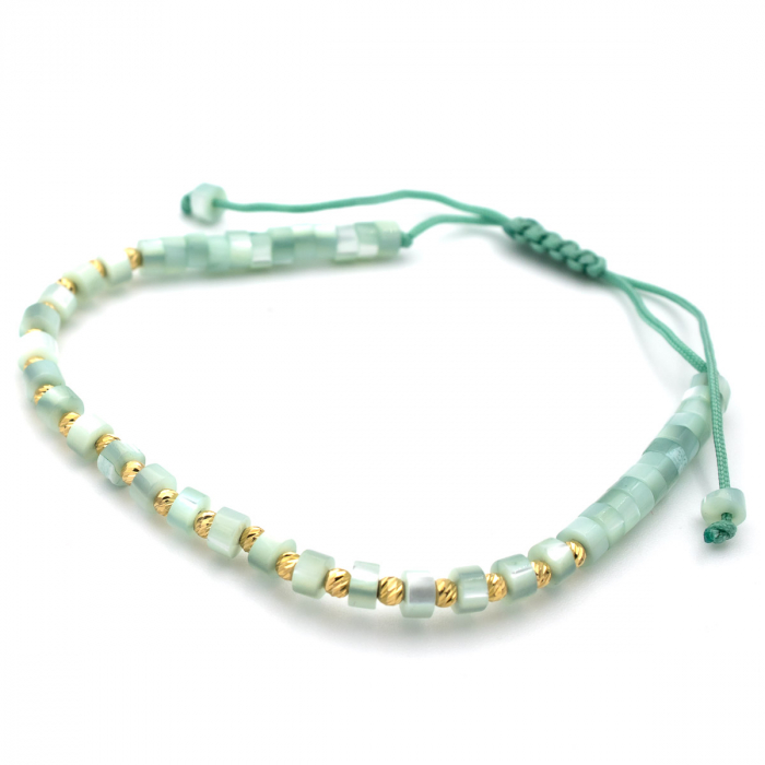 Brățară Jade Mist aur 14K cu șnur albastru pal - unisex [4]