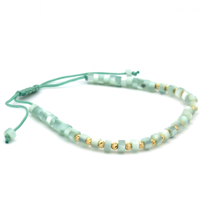 Brățară Jade Mist aur 14K cu șnur albastru pal - unisex [7]