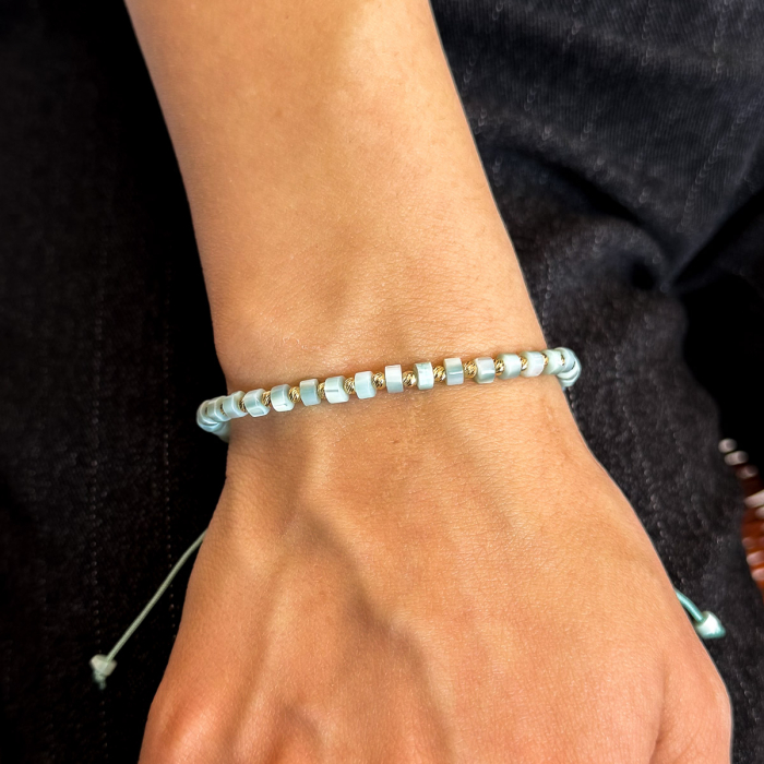 Brățară Jade Mist aur 14K cu șnur albastru pal - unisex [2]