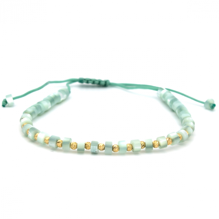 Brățară Jade Mist aur 14K cu șnur albastru pal - unisex [1]