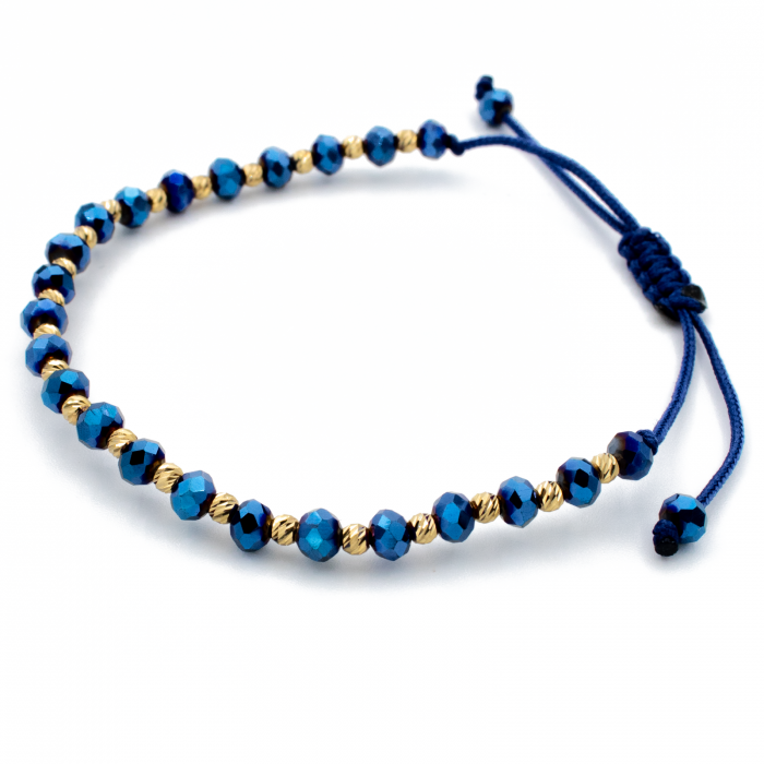 Bratara cu bile din Aur 14k, bile Onix si snur Albastru [2]