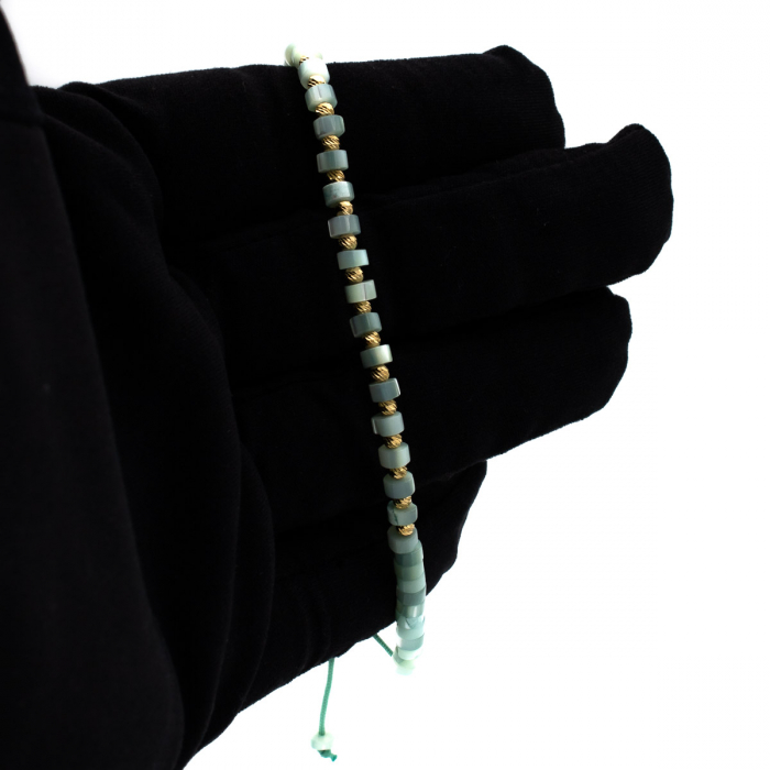 Brățară Jade Mist aur 14K cu șnur albastru pal - unisex [3]