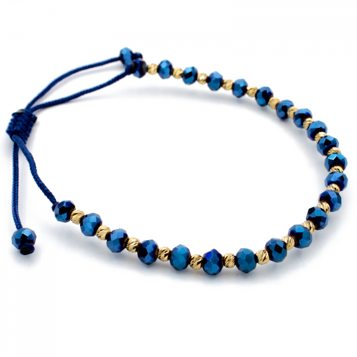 Bratara cu bile din Aur 14k, bile Onix si snur Albastru [3]